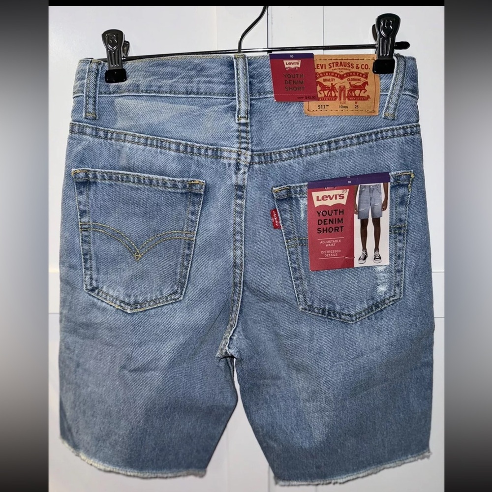 NEW LEVIS 511 SLIM JEANS SHORTS BOYS 10 Regular Adjust Waist 25” Light Denim NWT